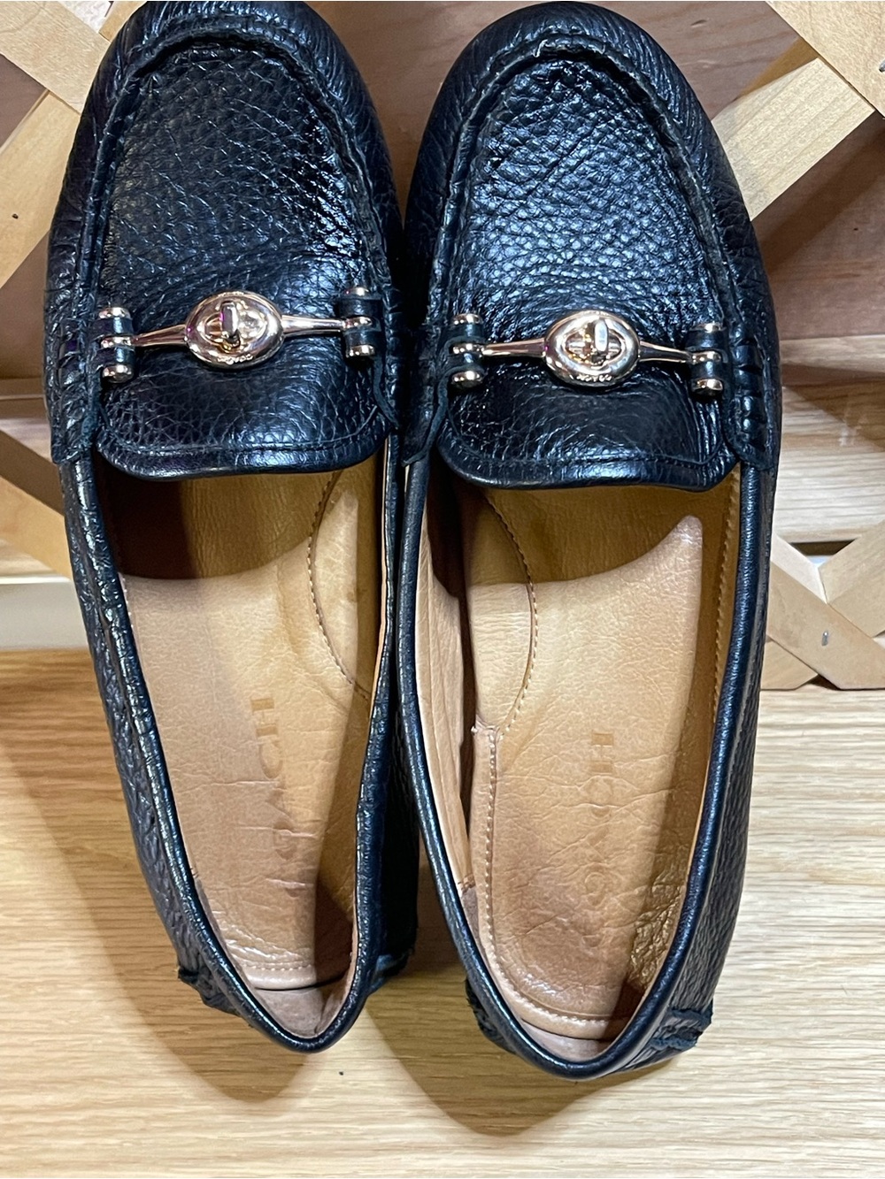 NWOT Coach “Crosby Turnlock Driver Loafers / “Arlene” Blk pebbled Leather Sz 6.5